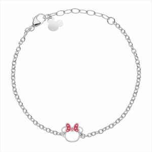PULSERA ACERO PLATEADO LAZO ROJO MINNIE