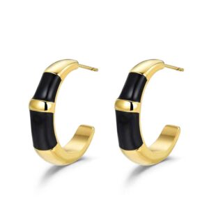 PENDIENTES ACERO DORADO MEDIA ARGOLLA CON NEGRO ROCIO MARTIN