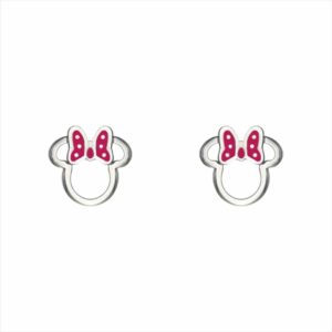 PENDIENTES ACERO PLATEADO LAZO LUNARES SILUETA MINNIE DISNEY