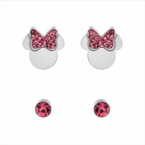 PENDIENTES ACERO PLATEADO PIEDRAS ROJAS MINNIE DISNEY