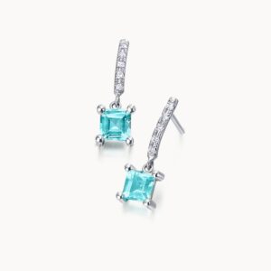 PENDIENTES ORO BLANCO DIAMANTES Y TOPACIO AZUL